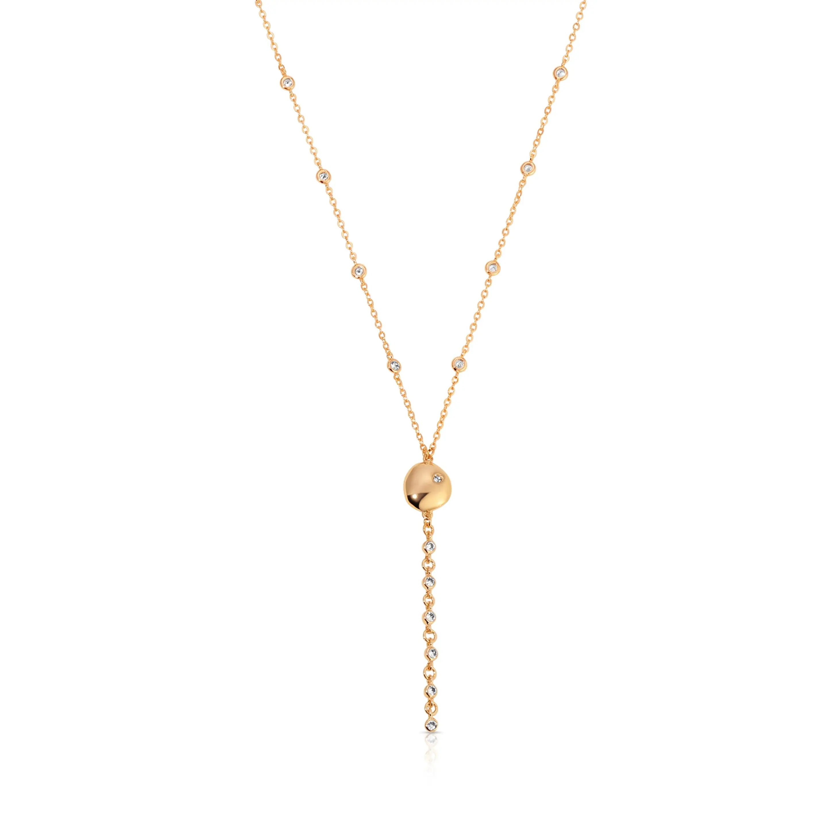 Ettika Polished Pebble Crystal Chain Lariat Necklace with Pebbles and Simple Design