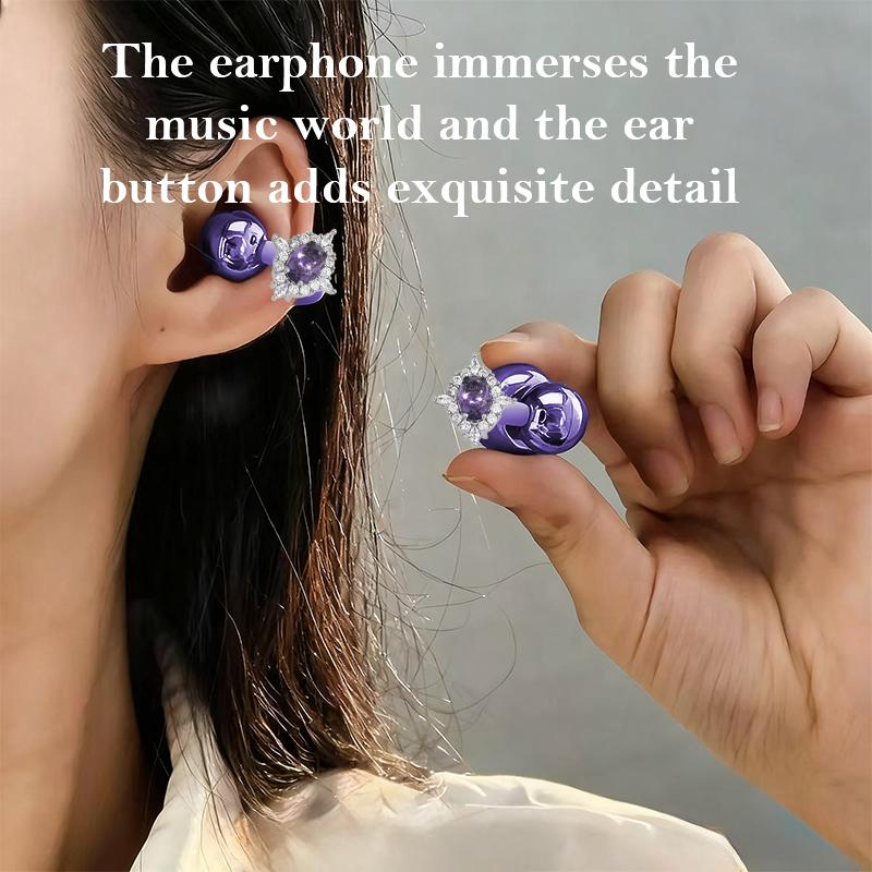 None-In-Ear Clip-On Earbuds, Audio Wireless Earbuds, Wireless Bluetooth-compatible Headphones, Detachable Synthetic Gemstone Earrings, HiFi Stereo Sound, for Sports & Outdoor Activities
