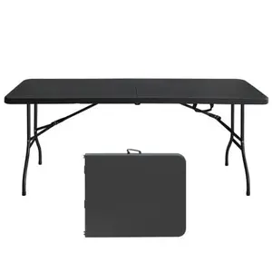 Folding Table 6 Foot Portable, Plastic Foldable Table with Carrying Handle for Dining, Picnic, Party, Camping