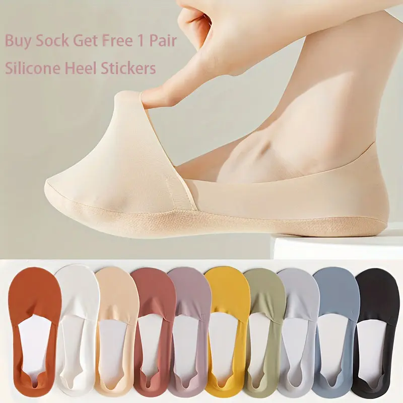 Women's Solid Plain No-Show Grip Socks, 5-Pair Pack of Casual, Lightweight Liners, Sweat-Absorbing for All-Season Wear, Basic, Minimalist, Five Pairs Pack