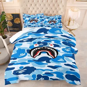 Camouflage Shark Themed Comforter Set (Including 1 Quilt And 1 Or 2 Pillowcases), Bedding, Suitable For Decorating Rooms And Bedrooms For Teenagers And Adults