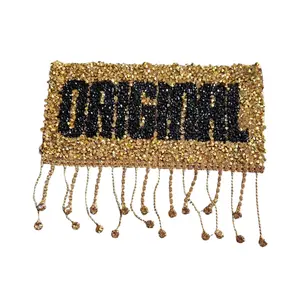 Patch Party Club, 1-pc, Gold "ORIGINAL" Blinged Out, Dripping Tassel Rhinestone Patch with Adhesive, Rhinestone Applique, Size 6.5" Rhinestone DIY Applique
