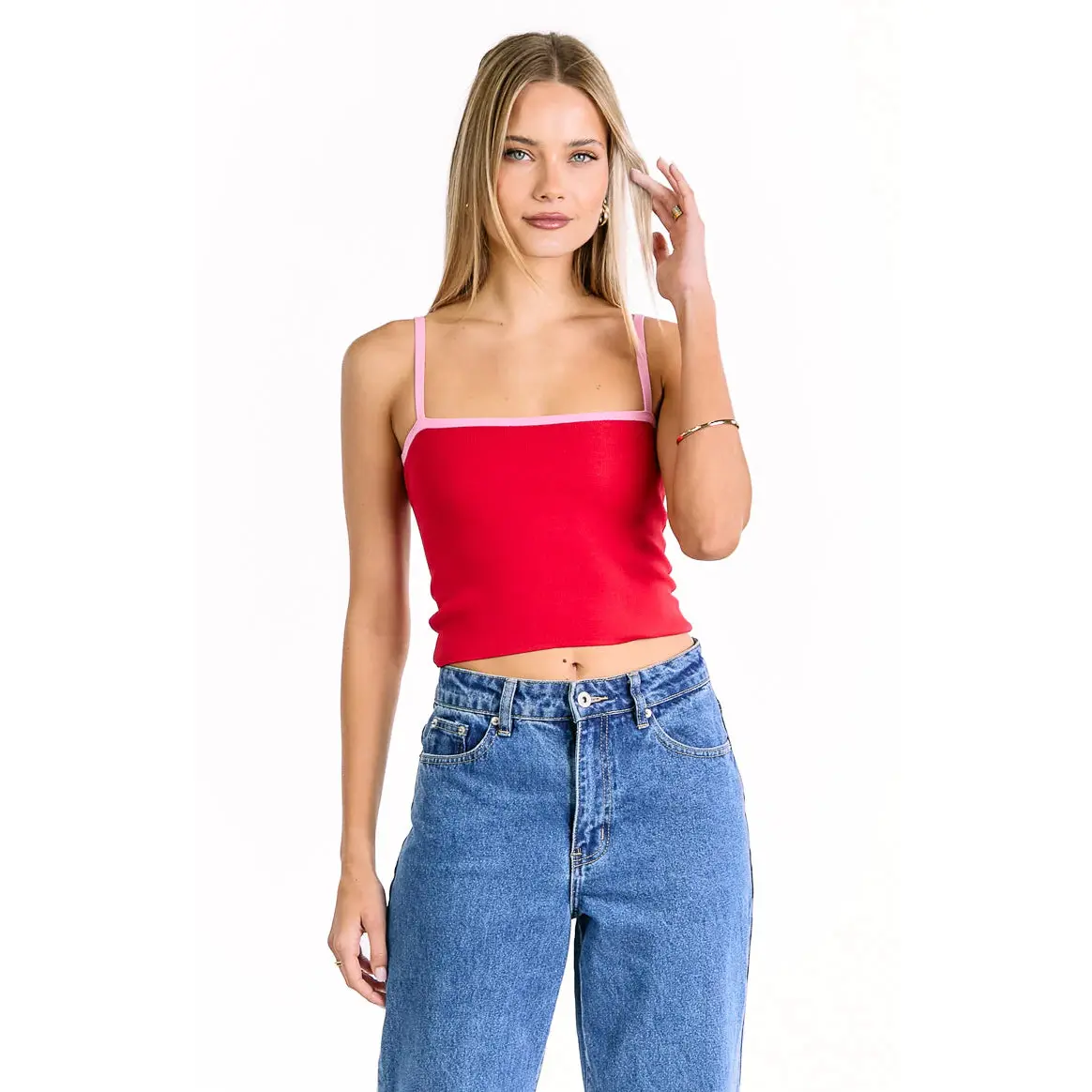 Florrie Red Pink Contrast Knit Top