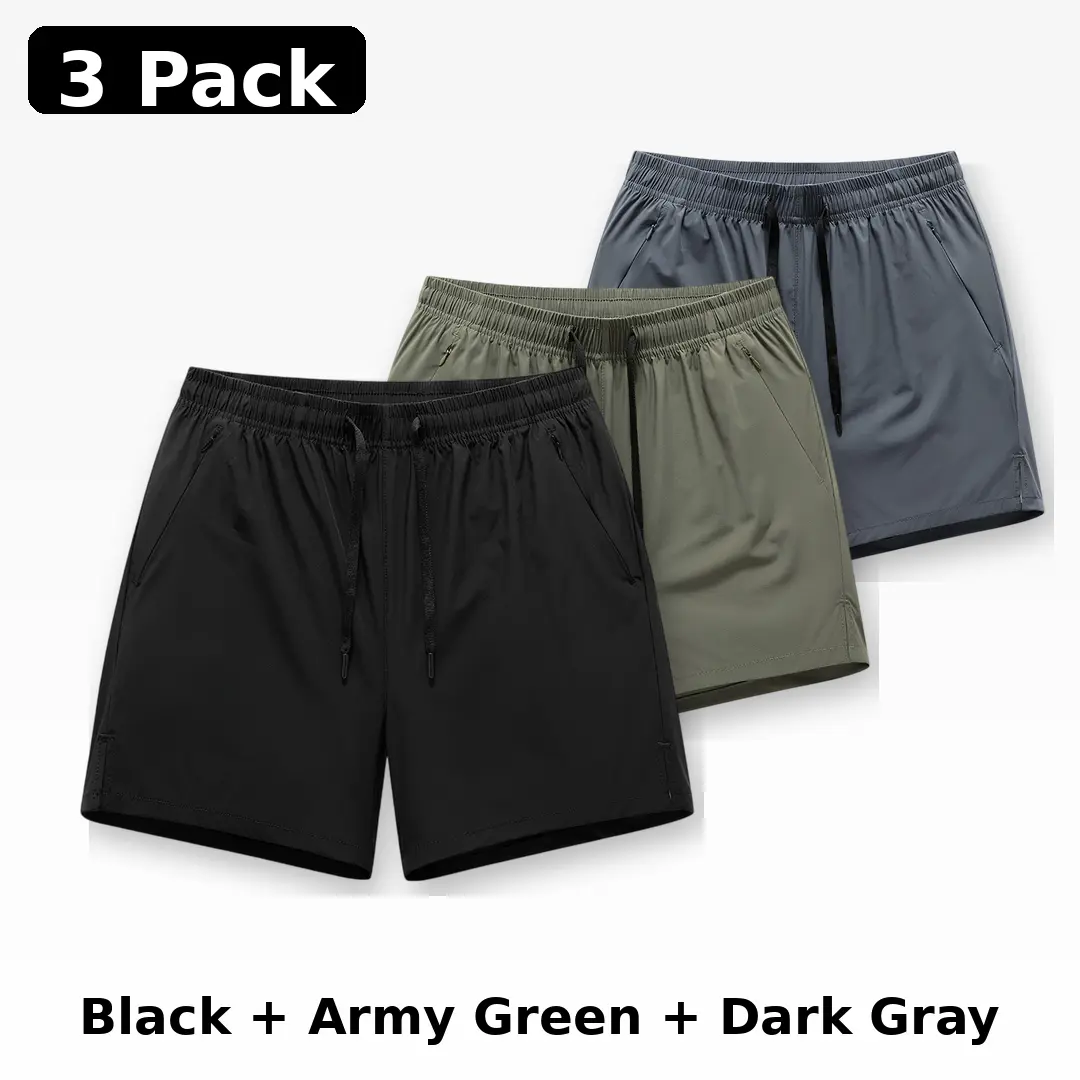 Men’s 3-pack athletic shorts with zippered pockets, lightweight drawstring waist for fitness and running, summer casual sports shorts