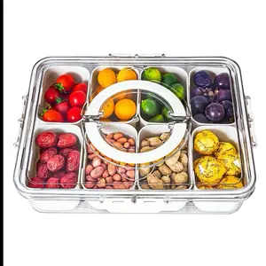 Snackle Box Container Divided Serving Tray with Lid and Handle, Portable Travel Snack Platters for Party, Fruit Organizer for Refrigerator for Candy