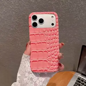 Luxury Glossy Crocodile Leather Texture Phone Case For iPhone 17 Series Frameless Shockproof Girl Cover For iPhone 17 17Air 17Pro 17ProMax