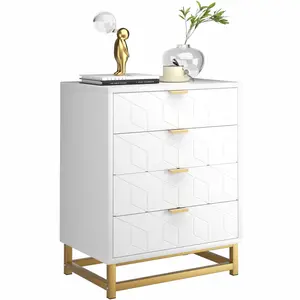 Garvee 4 Drawer White Wooden Dresser with Gold Handles - Modern Storage Solution for Bedroom, Hallway, and Entryway, Stylish and Functional Chest of Drawers