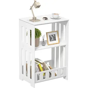 3 Tier Side Table Night Stand, Narrow End Table with Display Shelf, Small Bookcase Bookshelf, Simple Bedside Table Storage Rack for Bedroom, Living Room, Office, Bathroom, White