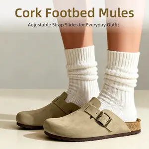 Women's Taupe Suede Clogs with Adjustable Strap | Comfy Slip-On Mules for Everyday Wear