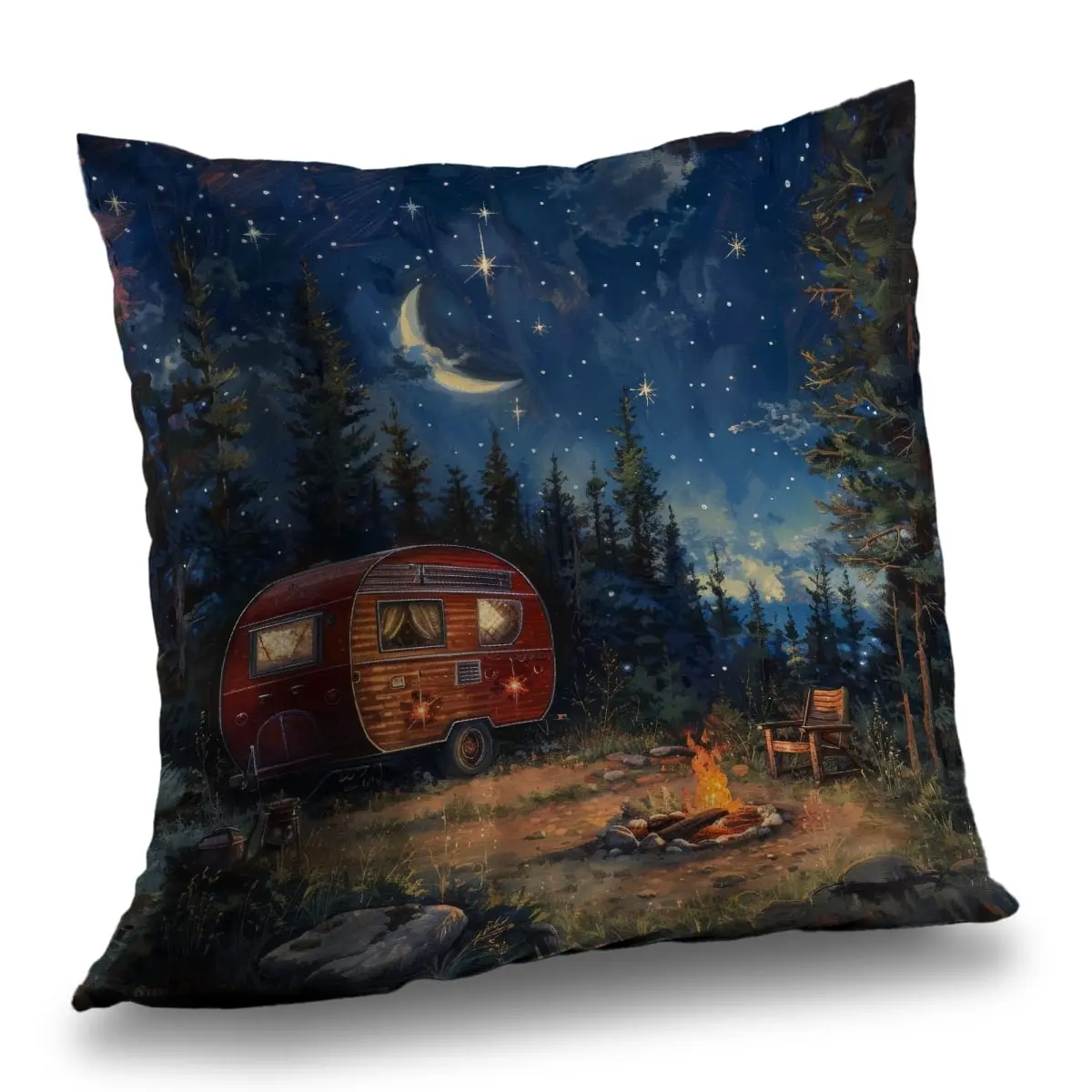 360 Stand 16x16 in. Printed Soft Campfire Pillow - Earthy Tones, Rustic Look Cushion for Indoor/Outdoor Cozy Home Decor, Warmth, Cushions For Porch, Soft Cushions