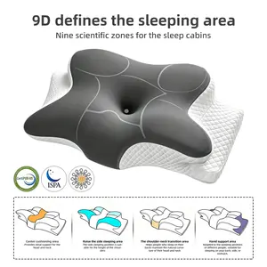 9D butterfly contour memory foam pillow, CertiPUR-US certified ergonomic neck support pillow with ear holes, suitable for back, side, and stomach sleepers, 1400 g firm support bolster supportive