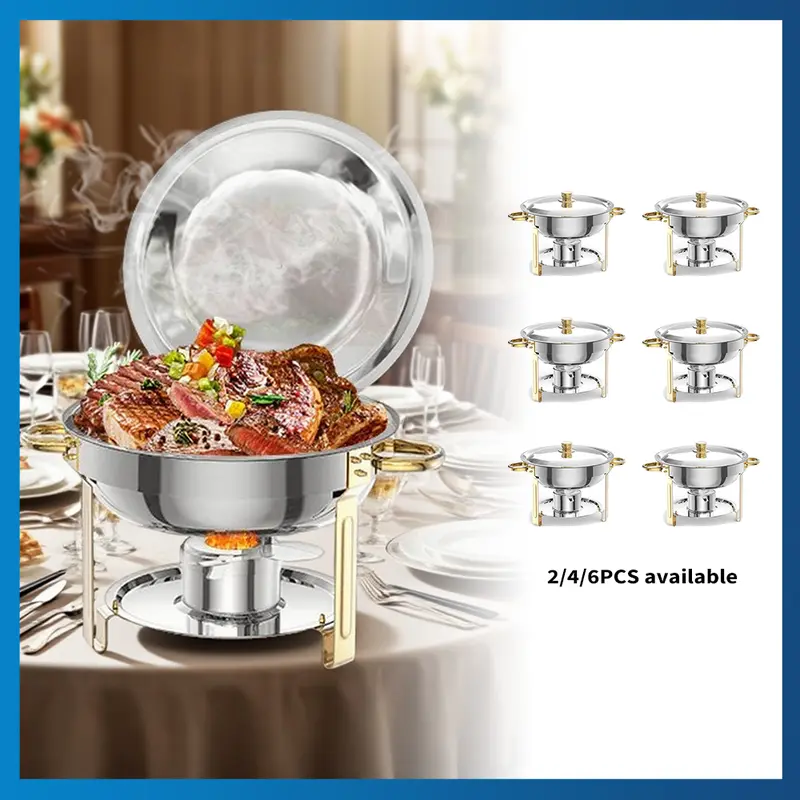 Garvee Round Professional Stainless Steel Chafing Dish 5QT Round Buffet Server & Warmer Rust Resistant Casserole Cooking Container 2 4 or 6 Pack Options Garvee Round Professional Stainless Steel Chafing Dish 5QT Round Buffet Server & Warmer Rust Resistant Casserole Cooking Container 2 4 or 6 Pack Options