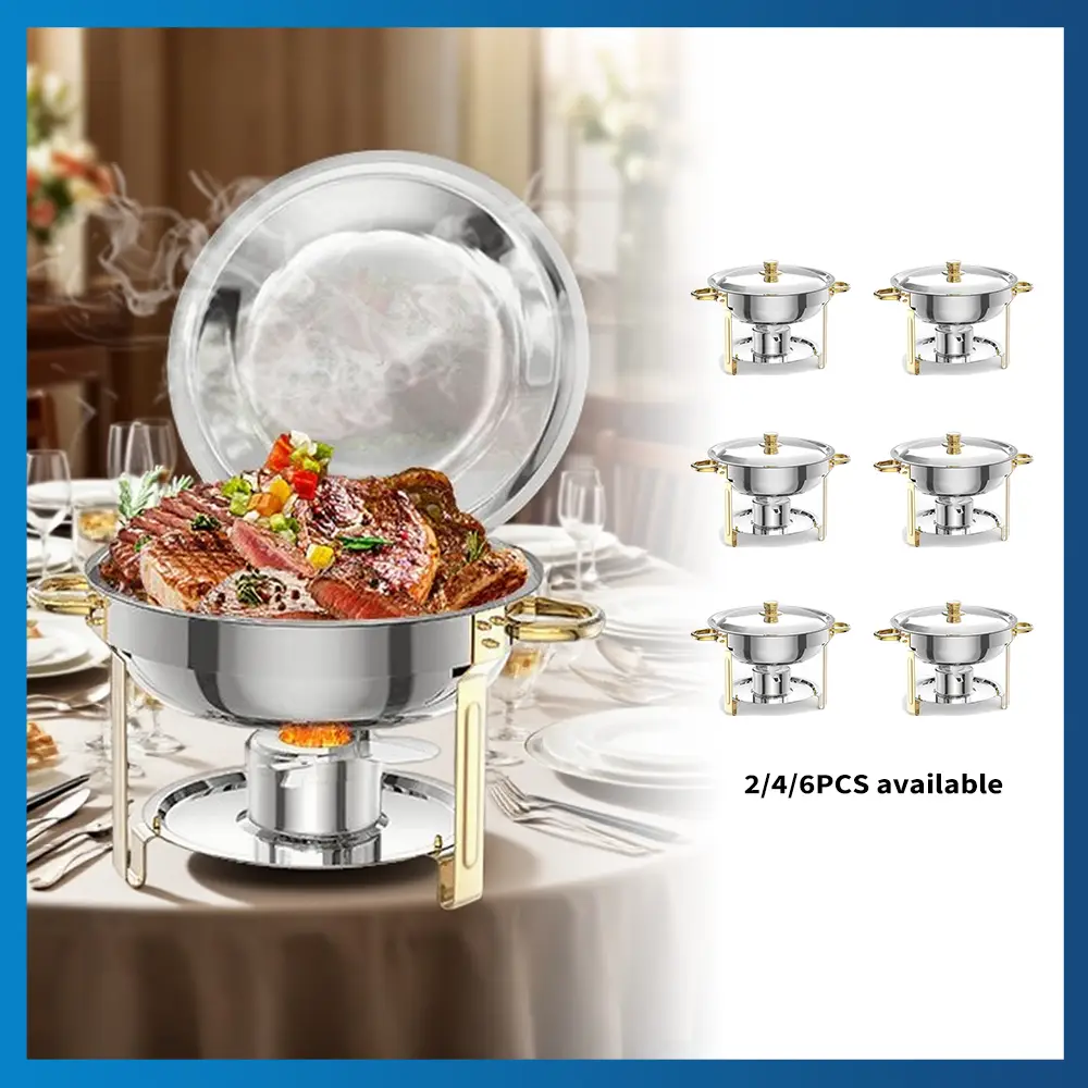 【Garvee】GARVEE Professional Stainless Steel Chafing Dish 5QT Round Buffet Server & Warmer Rust Resistant Casserole Cooking Container 2 4 or 6 Pack Opt