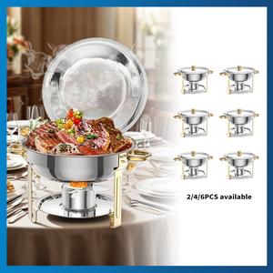 【Christmas Deal】GARVEE Professional Stainless Steel Chafing Dish 5QT Round Buffet Server & Warmer Rust Resistant Casserole Cooking Container 2 4 or 6 Pack Options