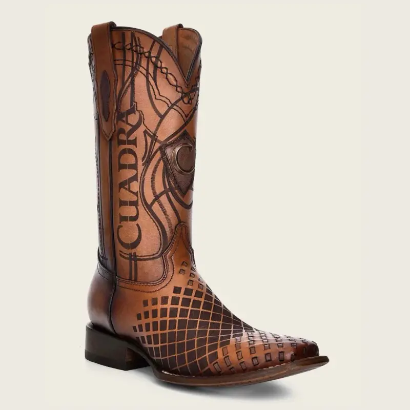 Cuadra- ENGRAVED HONEY LEATHER WESTERN BOOTS