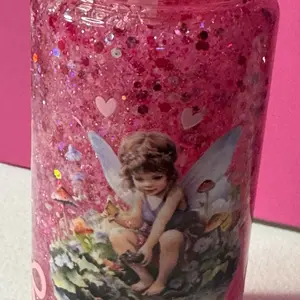 10oz Fairy Cup with Flip Top Lid & Built-in Straw Perfect for Kids Any Occasion Glittery Design Ideal Gift