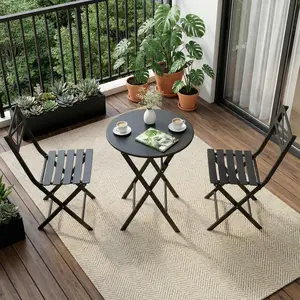 3-Piece Folding Bistro Set, Outdoor Patio Table and 2 Chairs Set, Round Table with Weather-Resistant Design for Balcony, Garden, Yard & Indoor Use