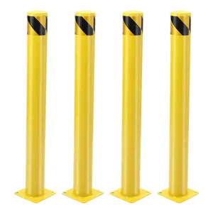 GARVEE 4PCS Yellow Safety Bollard Posts，30×4.0" Steel Removable Parking Barriers,Heavy-Duty Traffic Bollards for Driveways and Parking Includes Anchor Bolts Wrench Positioning Plate