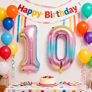 Rainbow Number 10 Aluminum Film Balloon, 2 sets of 81.28cm digital balloons, suitable for 10th birthday, anniversary, and party decoration, party balloons | celebration balloons | durable balloons, birthday party decoration