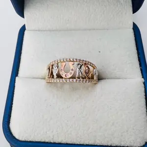 Oroconda Jewelry 14k Good Luck Ring Size 8 with Embellished Design and Nested Band