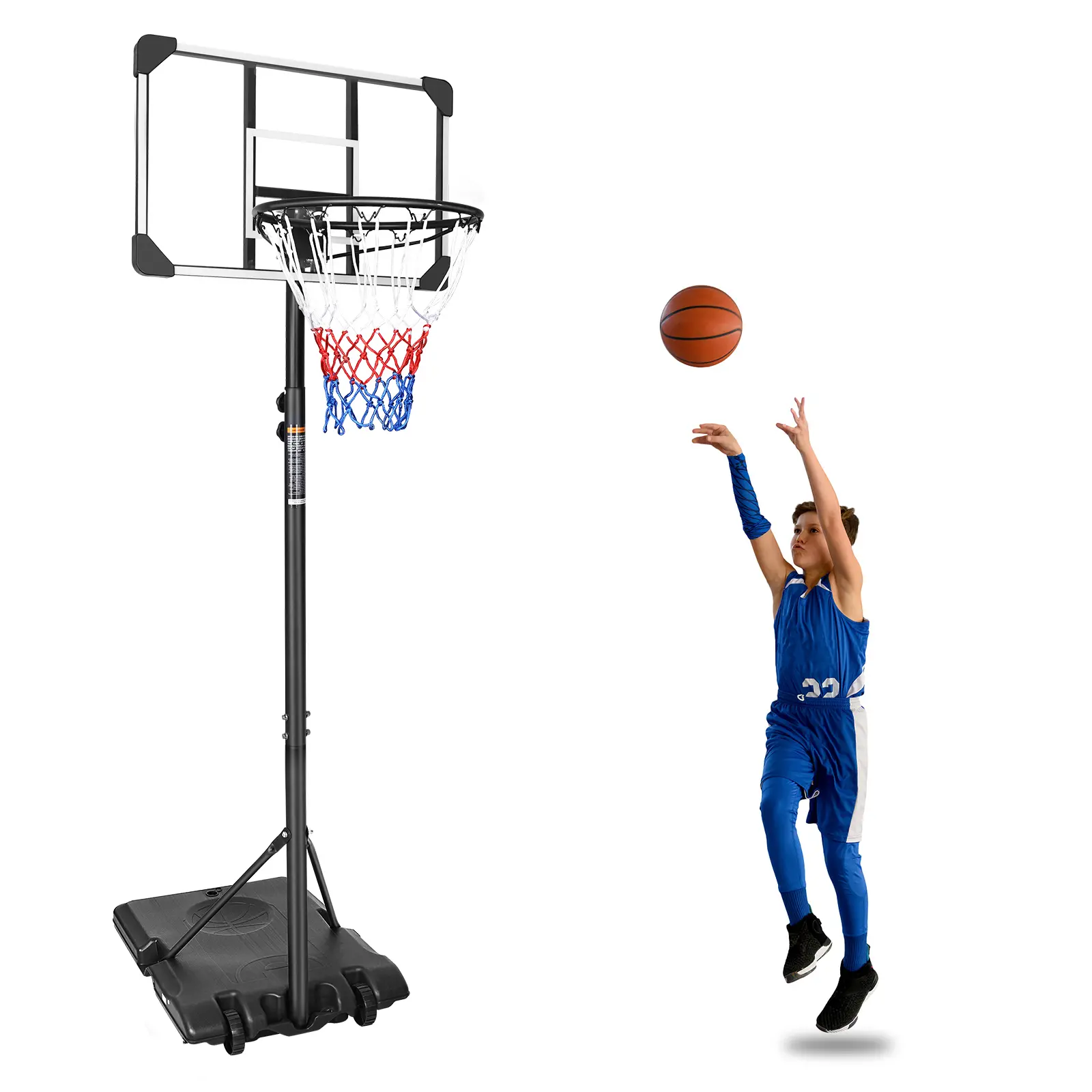 Dufominc Portable Basketball Hoop for Teens, 5.6-7 ft Adjustable Goal with 28" Board and Stable Fill Base with Wheels for Indoor Outdoor Home Play