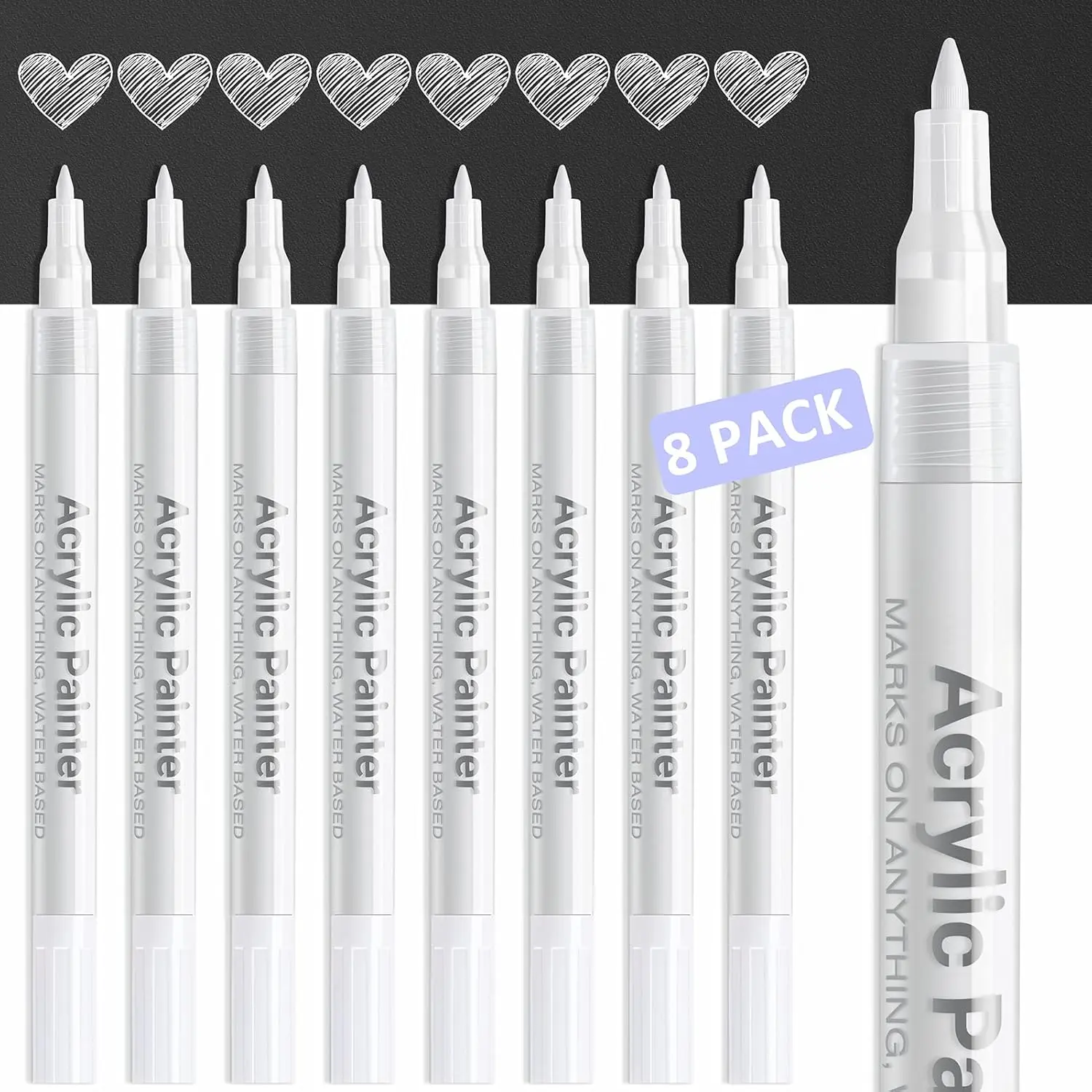 8-Pack 0.7mm Extra Fine Tip White Waterproof Pen Writing Stationery - Fine Tip Markers for Black Paper, Metal, Plastic, Ceramic, Rock Painting, Ideal for Artists, Graffiti Markers