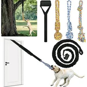 Interactive Dog Bungee Toy Rope Tug War for Pitbull Small Medium Large Dogs, Indoor/Outdoor Tree Hanging Toy for Exercise Solo Play,Spring Pole Interactive Toys with 3 Chew Rope