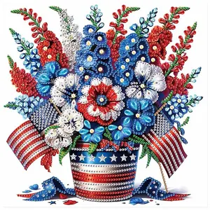 Independence Day Potted Flower DIY 5D Diamond Arts Colorful Painting Kit without Frame, DIY Diamond Arts Colorful Painting Kit, Wall Art Decor for Home, Diamond Painting Kits