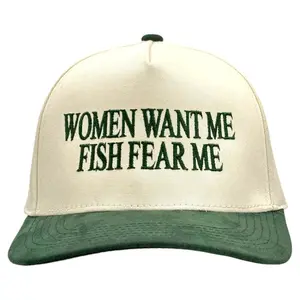 Women Want Me Fish Fear Me Green Embroidered Snapback hat