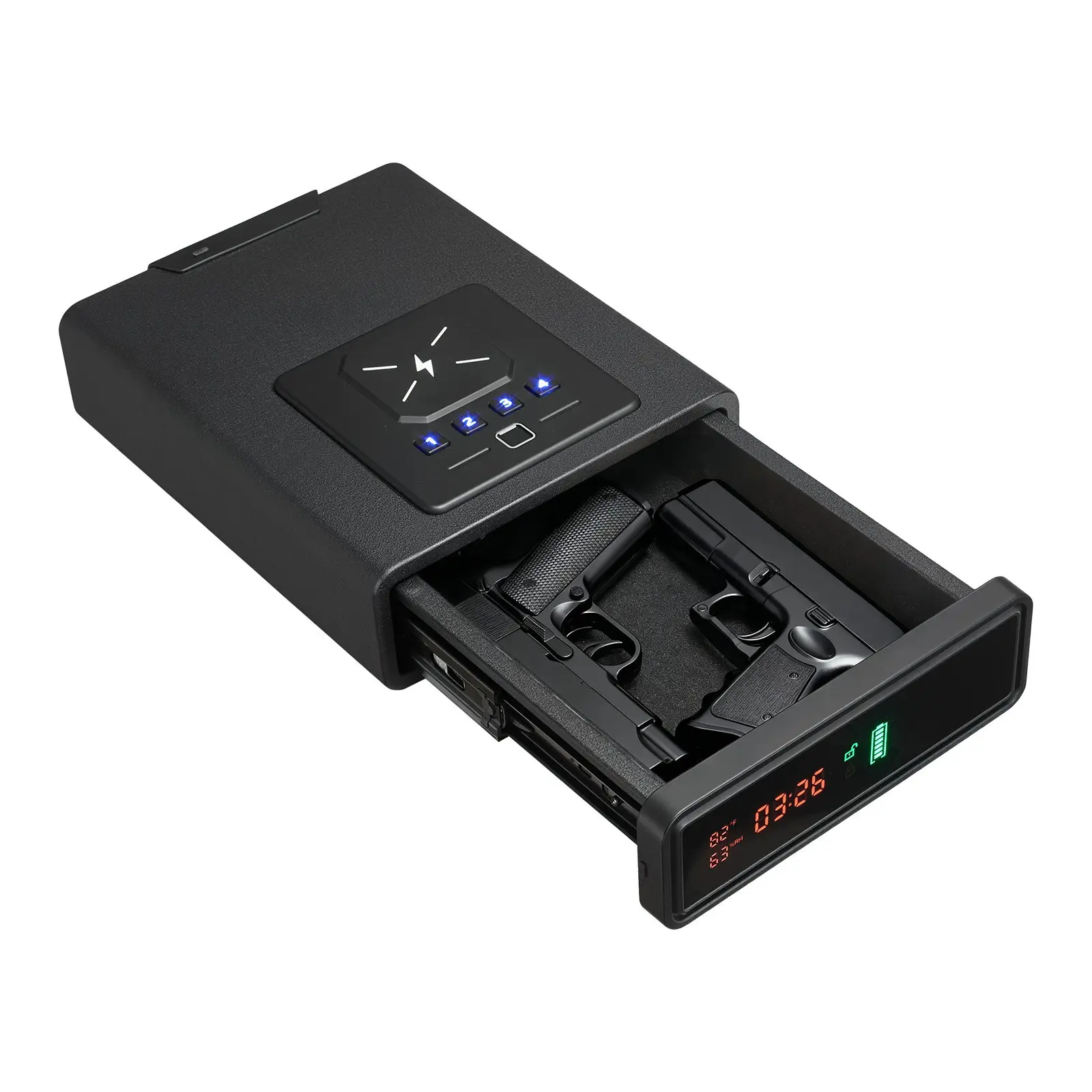 VEVOR Biometric Home Security Digital Lock Smart Safe, 3-Way Quick Access Pistol Handgun Drawer Safe with Fingerprint-Password-Key, Screen, Wireless Charging for 2 Pistols & Magazines, Desk/Bedside Nightstand Use, Biometric Safe, Home S