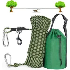 Dog Camping Leash, 50ft/75ft/100ft Trolley System for Dogs up to 300lbs, Portable Lightweight Runner Lead for Yard, Reflective Dog Tie Out Cable for Camping, Courtyard, Park, Outside