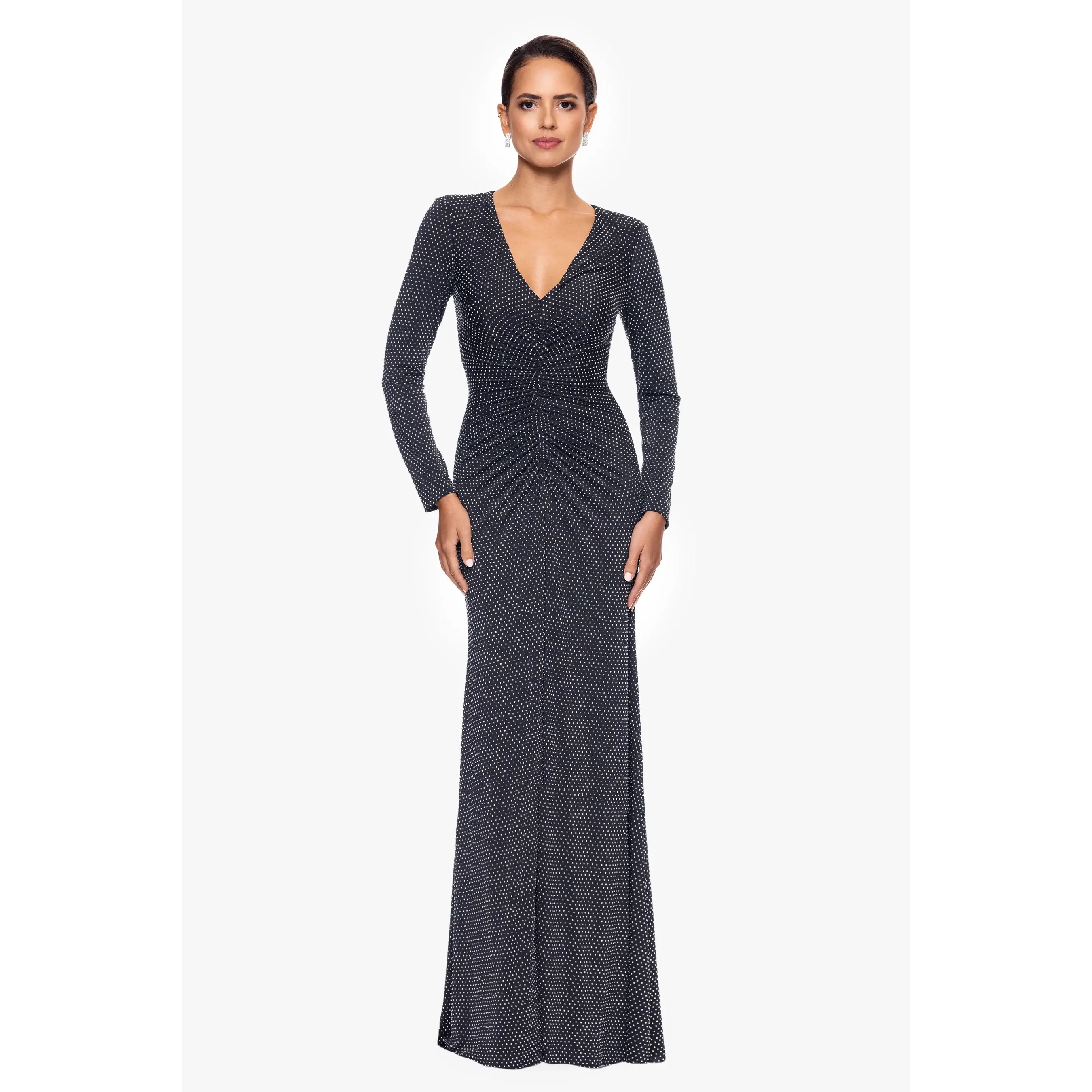 Xscape Evenings "Devin" Rhinestone Jersey Knit V-Neck Dress 6546X
