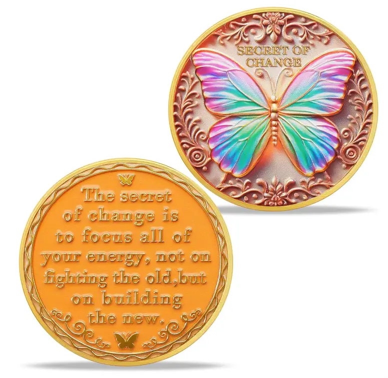 Butterfly Sobriety Coin AA Medallion, Inspirational Recovery Token with Secret of Change Quote, Sobriety Chip for Women, AA NA Addiction Recovery Milestone Gift