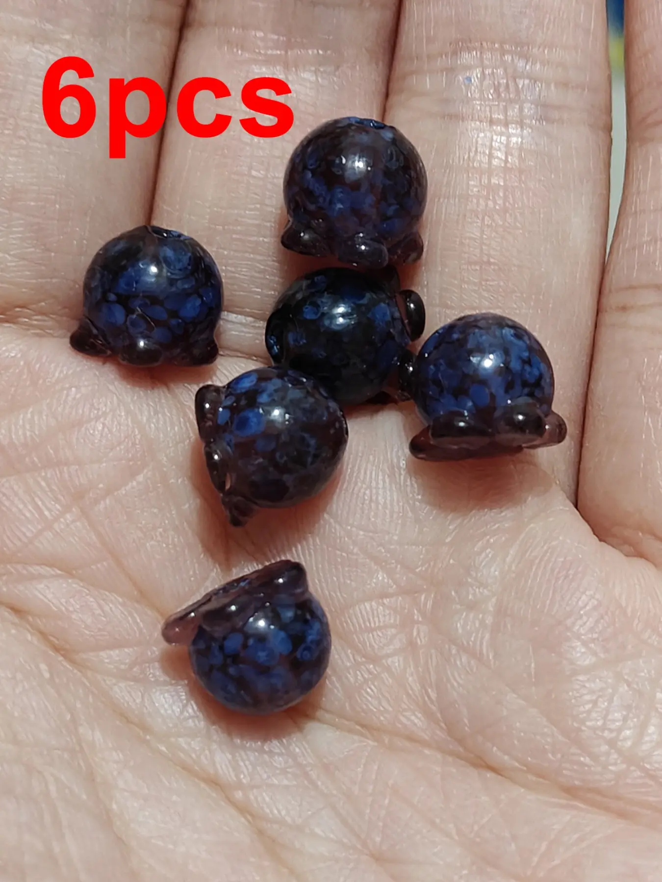 6pcs Blueberry Pattern Glass Beads, Handmade Cute Realistic Hanging Decor, DIY Jewelry Making Materials, Trendy Fashion Accessories, Bead Charms