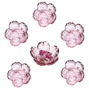 6 Pack Sakura plates pink dishs sets,Pink Cherry flower dish Crystal Glass Appetizer Plates dipping seasoning bowls Ice Cream Sushi,mini bowls for charcuterie board (pink)