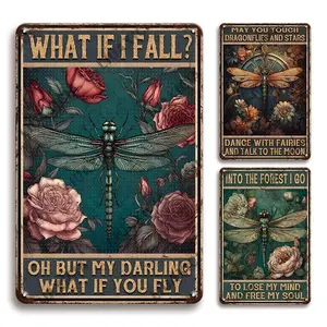 Vintage Metal Tin Sign, 3 Counts Butterfly & Letter Pattern Wall Hanging Decorative Plaque Home Decoration, Plaque Decorations, Indoor Home Decoration, Wall Art Decor for Home, Garden, Bathroom, Multicolor Vintage Garage Signs