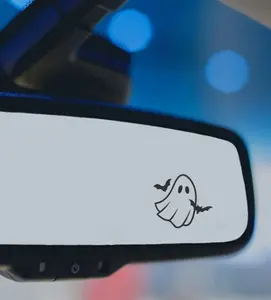 Cute Rear View Mirror Decal, Bats Decal, Ghost Holding Bat, It's Frickin' Bats I Love Halloween, Halloween Decal