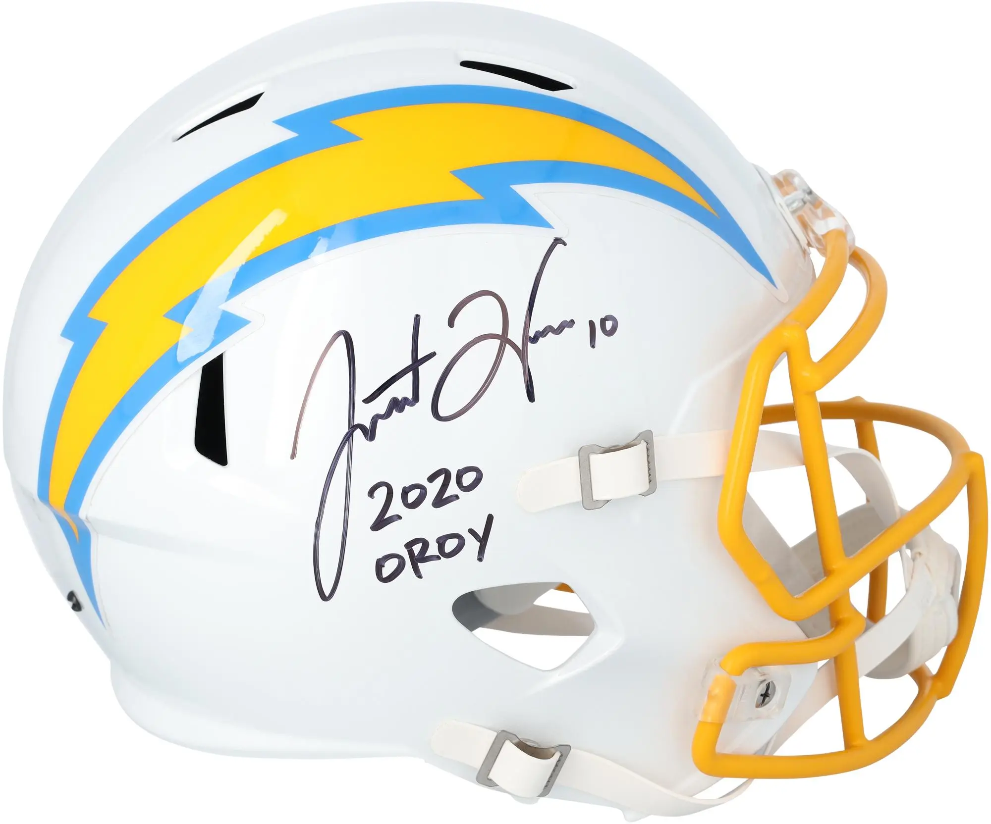 Justin Herbert Los Angeles Chargers Autographed Riddell Speed Replica Helmet with "2020 OROY" Inscription - Fanatics Authentic Certified