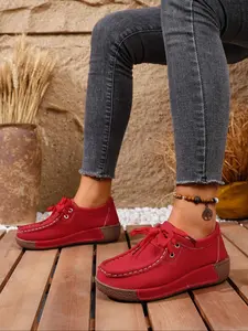 Autumn Winter New Women's Low Top Casual Comfortable Soft Sole Loafers, Casual Flats, Lace-Up Versatile Mom Shoes, Perfect Gift for Family, Footwear