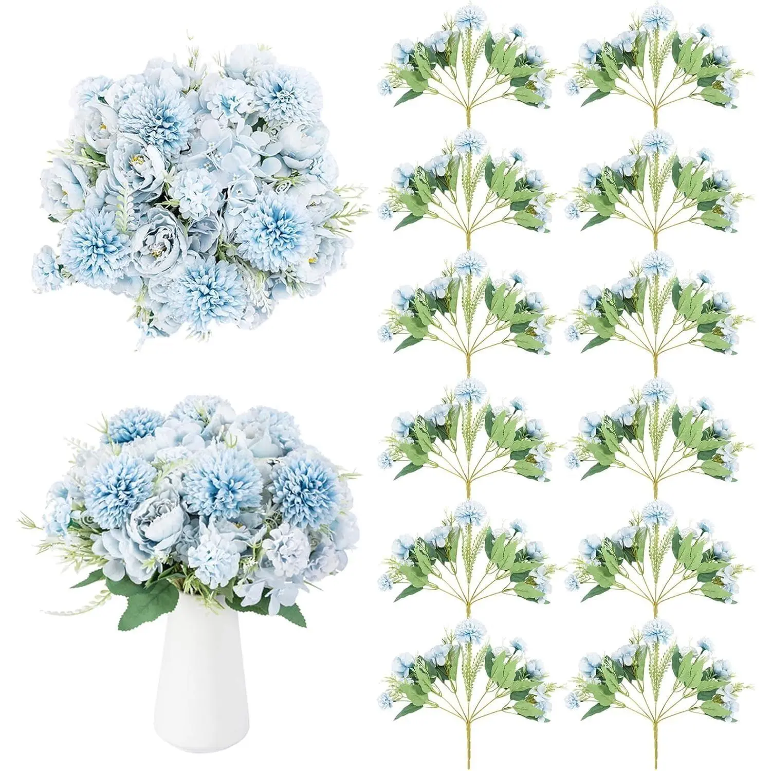 12-Pack Dark Blue Silk Artificial Peonies, Decorative Washable UV-Resistant Durable Faux Floral Bouquet Ornaments with 12.2in Adjustable Stems for Romantic Look Evening Wedding Centerpieces, Home Table Decor