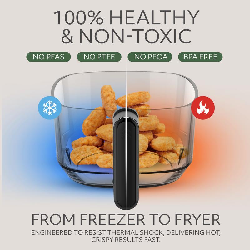 CookWithWillow 5QT Non-Toxic Air Fryer with Glass Bowl & Digital Display Large Touchscreen Oven 1500W Dishwasher Safe Eco-Friendly Recycled Plastic