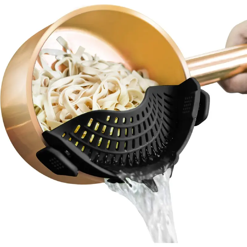 Large Silicone Clip-On Kitchen Strainer, Universal Fit for Pots and Pans, Drain Food Tool for Pasta, Meat, Vegetables