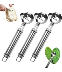 3pcs Spoon Cactus Peeler,Stainless steel strip long hole cactus thorn removal tool,Sliced Chinese Noodle Cutter for Cooking Kitchen Gadgets (3p-Silver)