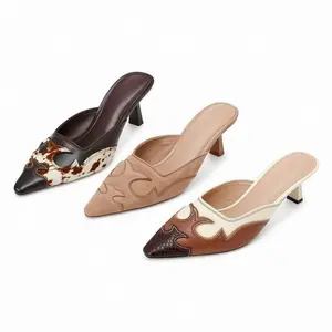 SOVANYOU West Chic Mules for Women Pointed Toe Pumps Stitching Flame Design Close Toe Heels Comfortable Mules for Casual,summervibes