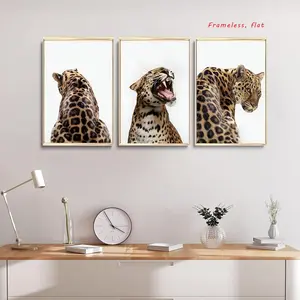 3-Piece Set / Leopard Roar Wall Art: Portraits of jungle wildlife, blending cheetah aesthetics, canvas posters and frameless prints perfect for decorating bedrooms, living rooms, Modern home decor