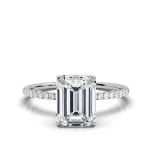4 Carat Emerald Cut Diamond Ring with Pave Band