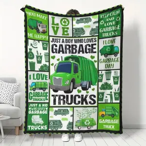 Cozy Flannel Garbage Truck Pattern Blanket for Boys - Soft, Warm, and Versatile| Suitable for bed, sofa, camping, and gifts