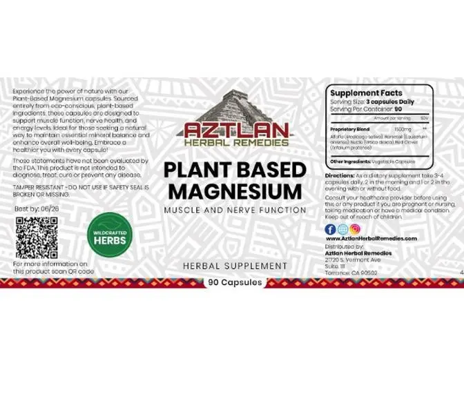Magnesium Capsules - Plant-Based Magnesium for Health and Vitality Minerals Vitamins Supplement Pack