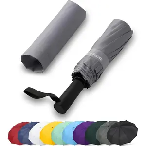 46 Inch Large Travel Umbrella, 12 Ribs Windproof, Duty 210T Pongee Folding Umbrella with Sleeve