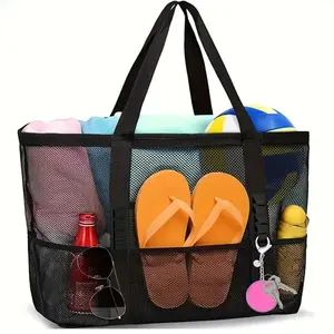 Extra Large Mesh Beach Bag, High Capacity Handheld Travel Makeup Organizer, Single Shoulder Mesh Shower Gym Swim Beach Bag